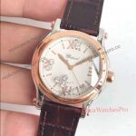 Replica Happy Diamonds Watch - Chopard Happy Sport Replica Rose Gold Bezel Brown Leather Strap Watch
